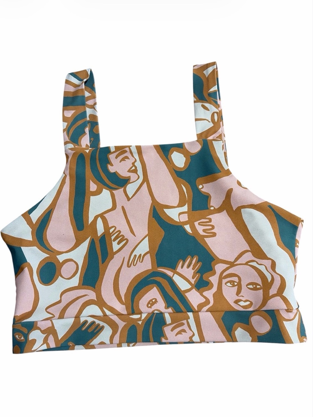 Dazey LA Abstract Faces Print Square Neck Crop Tank Top XL Made in USA